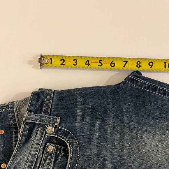 Miss Me Signature Rise Boot Blue Jeans 28 Med Wash Rhinestones Embroidered Rose - Picture 14 of 15